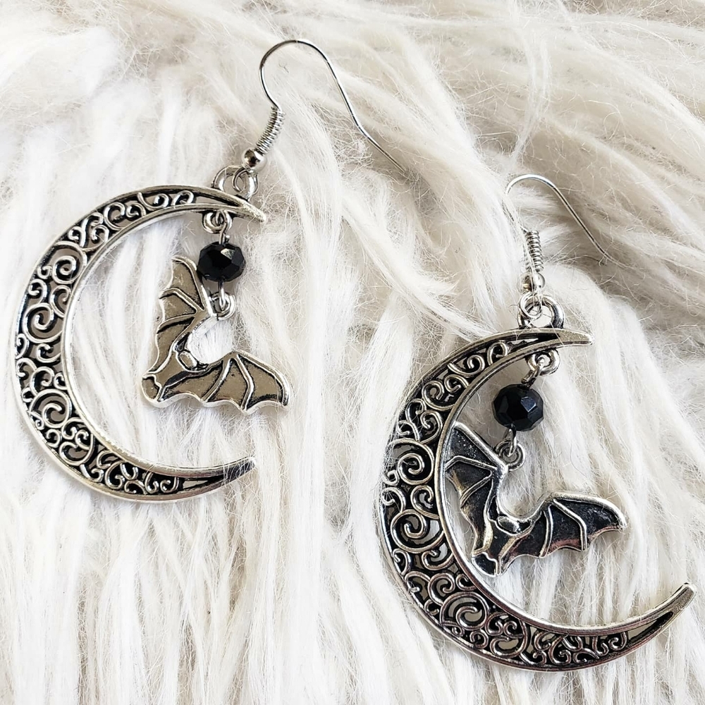* SOLD OUT* Moon Bat Dangle Earrings - Picture 3 of 5
